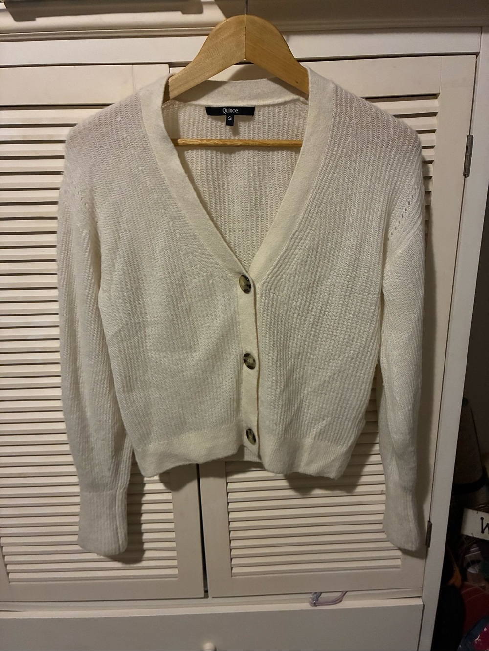 Quince Cream V-Neck Button Front Cardigan